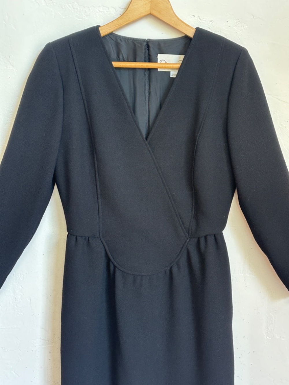 Vintage 1980s Oscar de la Renta Black Wool Blend Dress Small Medium Formal